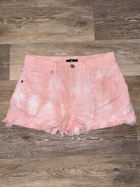 7 For All Mankind Pink Tie-Dye Denim Shorts
